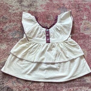 Matilda Jane Girls Fit & Flare Ivory Purple Top 2T Cotton Bow Ruffle Button